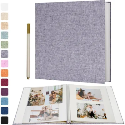 Productafbeelding van Zelfklevend fotoalbum, linnen, grijs, 33x32 cm, 60 pagina's, met balpen, geschikt voor 10x15 foto's
