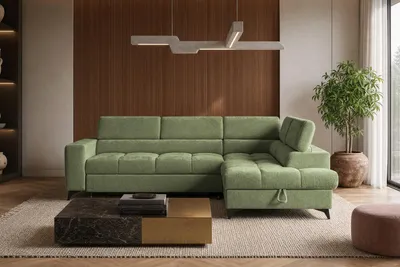 Produktbild von Sofiland BEVIANO Ecksofa Schlaffunktion Bettkasten 275 cm Chenille Grün rechts