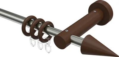 Produktbild von Interdeco Gardinenstange / Vorhangstange Edelstahl / Nussbaum lackiert, Typ Adrian Holly (Kegel), 16 mm Ø 1-läufig, 360 cm