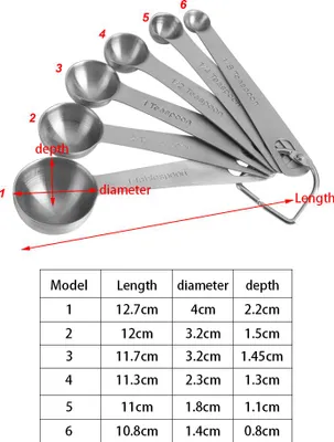 Image de Cuillères à mesurer en acier inoxydable, lot de 6, pour ingrédients secs et liquides