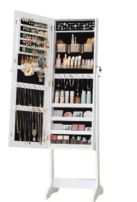 Produktbild von Stehender Schmuckschrank mit Ganzkörperspiegel – Schmuck- und Make-up-Aufbewahrung – 41,2 x 36,5 x 152 cm