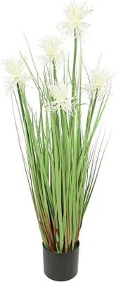 Image de Protéa artificielle dans de l'herbe - Plante artificielle - 68 cm - Blanc