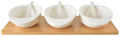Productafbeelding van Serveerschaaltjes met lepels - Porselein - Wit - Serveerplank - 7-delig - 32 cm
