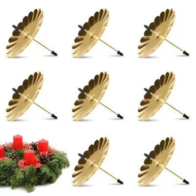 8er-Set Kerzenhalter für Adventskranz, Gold, Metall, 8 cm