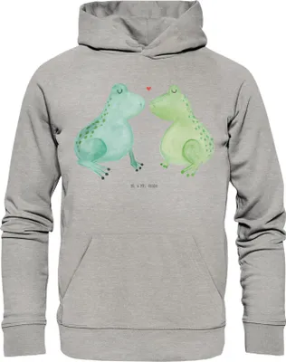 Produktbild von Mr. & Mrs. Panda Kuschelhoodie Frosch Liebe Größe L - Heather Grey - Geschenk, Hochzeitstag, Statement-Hoodie, Pulli, Hoodie, Freundin, Kapuzenpullover, Sweatshirt