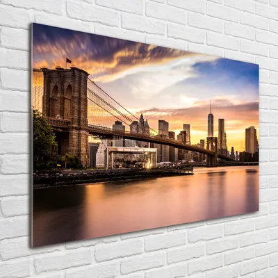 Produktbild von Tulup® Glas-Bild - 100 x 70 - Wandbild aus Glas - Wandkunst - Wandbild hinter gehärtetem Sicherheitsglas - Sehenswürdigkeiten & Architektur - Brooklyn-Brücke - Gelb