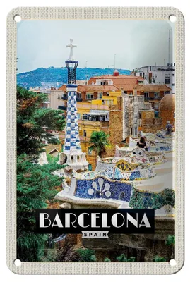 Produktbild von Blechschild Reise 12x18cm Barcelona Spain Spanien Panorama Schild