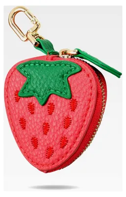 Produktbild von Mini-Geldbörse aus Leder mit Erdbeer-Charm, Geschenk für Frauen, kleine Obsttasche, Anhänger für Handtasche, Rucksack, Schlüsselanhänger, Dekoration, 1 Stück