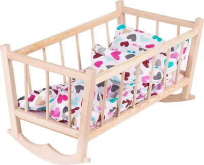 Produktbild von GOLDKIDS Puppenwiege Retro Nostalgie Bett Spielzeug Holzspielzeug Holzbodenwiege Naturholz mit Textilausrüstung Bettwäsche Matratze Kopfkissen Bettdecke Wiege für Puppen
