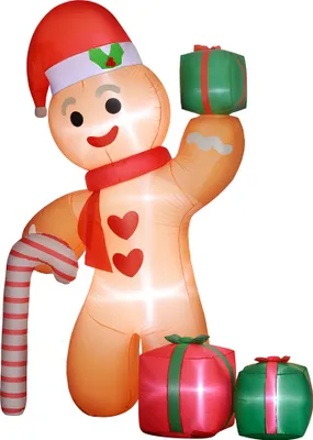 Produktbild von Aufblasbarer Lebkuchenmann 2,45 m mit Zuckerstange und weißer LED-Beleuchtung, 170x100x245 cm