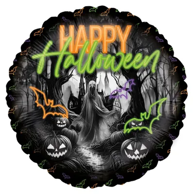 Produktbild von Folienballon Halloween Neon Rund 45cm Luftballon Helium Party Deko Ballon Feier