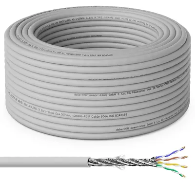 Produktbild von deleyCON 50m Cat6 Verlegekabel 1000 Mbit Gigabit S/FTP PIMF Schirmung Netzwerkkabel Starr zum Verlegen Installationskabel LAN Ethernet Netzwerk Kabel Datenkabel BauPVO - Grau