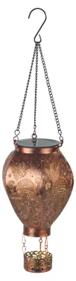 Produktbild von Maximex Solar Gartenleuchte Heißluftballon in Bronze-Optik, hängend, warmweiße LEDs, Dämmerungssensor, wetterfest, Solarleuchte für Garten, Balkon und Terrasse, Ø 15 x 47 cm, Metall
