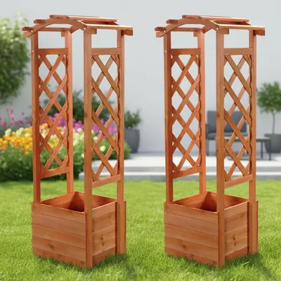 Obrázok produktu pre Mucola ružový oblúk s boxom na sadenie mriežka ružový stĺp drevená mriežka mriežka pergola lezecká pomôcka ružový stĺp - hnedá2-dielna sada