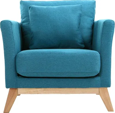 Produktbild von Miliboo - Abnehmbarer skandinavischer Sessel aus Entenblauem Stoff und hellem Holz OSLO