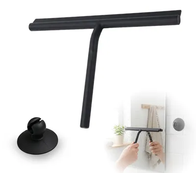 Productafbeelding van Douchewisser - Met zuignaphouder en ergonomische handgreep - Geschikt voor douche, spiegels, tegels en ramen - Zwart, 33 cm