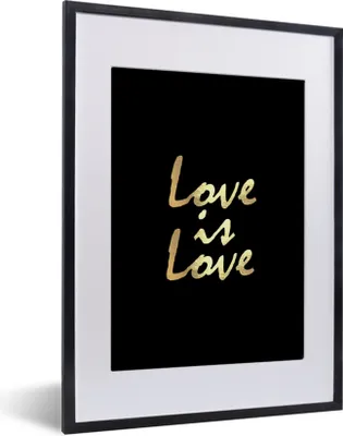 Produktbild von MuchoWow® Gerahmtes Poster Zitat - Liebe - Gold 30x40 cm - Poster mit Schwarzem Bilderrahmen Wandposter Rahmen Foto Bilder - Wandposter Schlafzimmer