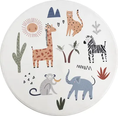Produktbild von Primaflor Kinderteppich SAVANNE - Giraffe - Rund - 100cm - Spielteppich für Mädchen & Jungs - Krabbelmatte für Babys