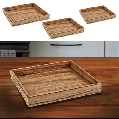 Produktbild von Holztablett 3er Set 3 Größen Holzstärke 1cm Paulowniaholz natur geflammt quadratisch Tablett Dekotablett Servierschale