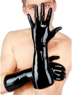 Produktbild von Handschuhe aus 100% Latex, Schwarz, Größe L, bis kurz vor dem Ellbogen, 0,4 mm Materialstärke