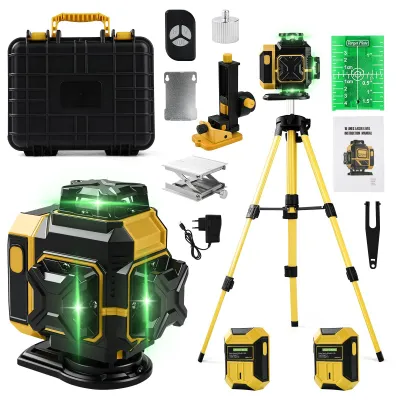 Imagen del producto de Láser de línea cruzada de 16 líneas, color verde, giratorio 360°, con trípode telescópico, resistente al agua y al polvo