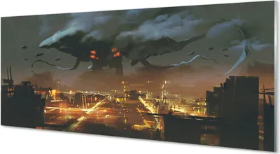 Produktbild von Glasbilder 125x50 Wandkunst Stadt in der Nacht das Rauchmonster