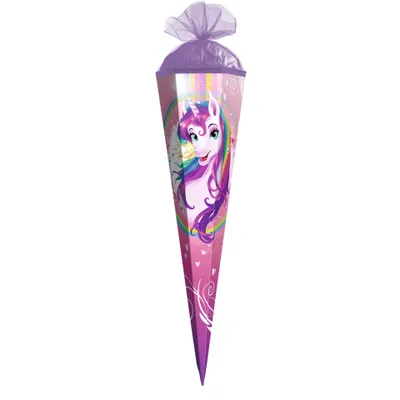 Produktbild von ROTH Geschenk-Schultüte Einhornportrait 50 cm klein eckig Tüllverschluss Zuckertüte Schulanfang