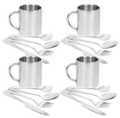 Produktbild von Edelstahl Thermobecher mit Campingbesteck Set für 1-4 Personen