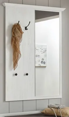 Produktbild von Garderobe Paneel Hooge in Pinie weiß Landhaus Wandgarderobe mit Spiegel 105 x 140 cm