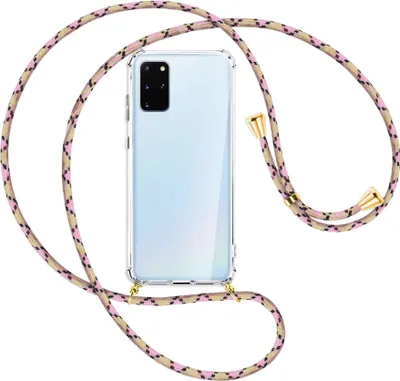 Produktbild von Handykette Backcover-Schutzhülle mit Band (Metall goldfarben) für Samsung Galaxy S20 Plus - rosa Karo