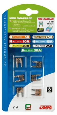 Image de Smart Led, kit 6 micro-fusibles à lamelles avec lampe témoin LED, 12/32V - Version : 7,5A