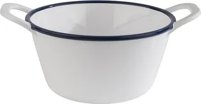 Obrázok produktu pre APS Enamel Look Schale mit Griffe weiß/blau, Höhe: 95 mm, ø: 165 mm