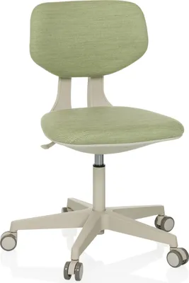 A light green office chair with a beige base and wheels, shown against a white background.