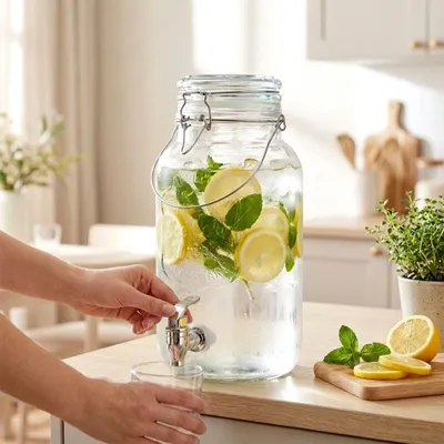 Image de Distributeur de boissons en verre avec robinet, capacité de 4 L