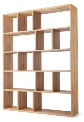 Produktbild von Masseno Buchregal MOSAICO,Ideal für Büro, Wohnzimmer oder Lesezimmer, Stil Modern, 151x34x198 cm, Ausführung Matt, Eichefarben