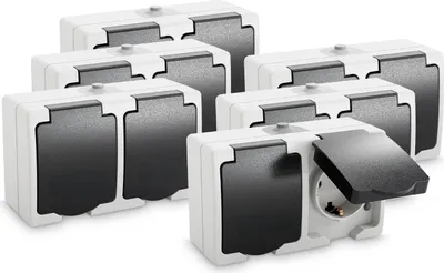 Produktbild von ABSINA Aufputz Schutzkontakt Steckdose für Feuchtraum - 6x 2fach Aufputz Schutzkontaktsteckdose IP44, 250V, 16A, 2 polig