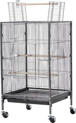 Obrázek produktu pro SucceBuy kovaná klec pro ptáky, 460x460x770 mm, s odklopnou horní částí, vybavená bidýlky, krmítky a plastovými miskami na krmení a kolečky, vhodná pro papoušky, modré sýkorky a kanáry