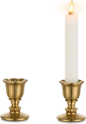 Produktbild von Vintage Kerzenständer Kerzenhalter Stabkerzen Messing - 2er Set Kleine Stabkerzenhalter Gold für Retro Antik  Weihnachten Party Adventskranz Deko