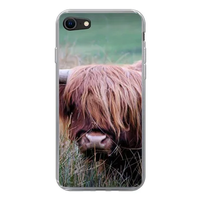 Produktbild von MuchoWow® Handyhülle Schutzhülle Hülle für iPhone SE 2020 Schottischer Highlander - Hörner - Gras Silikon Softcase Handy Hülle - Kartenbesitzer