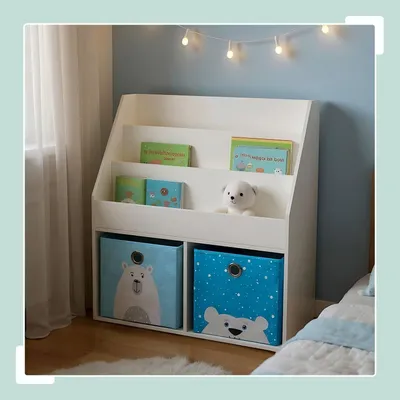 Immagine prodotto di Libreria per bambini con scatole e ripiani in tessuto
