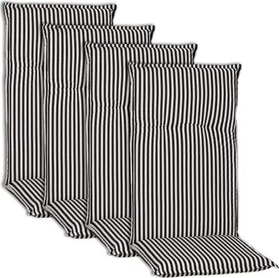 Produktbild von NYVI Hochlehner Auflagen Piemont 4er Set - 118x46x8 cm Schwarz / Weiß - Extra Starker 8cm Sitzpolster - Gartenmöbel Auflagen mit Halteband & Bindebändern
