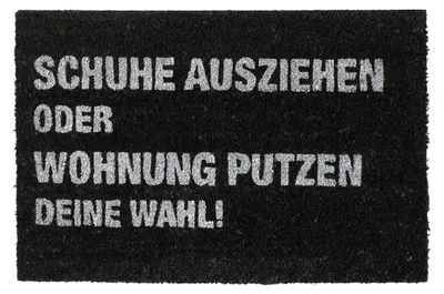 Imagen del producto de Relaxdays, felpudo de fibra de coco, "¡Quítate los zapatos o limpia la casa, la elección es tuya!", para interior y exterior, tamaño 60x40 cm, color negro