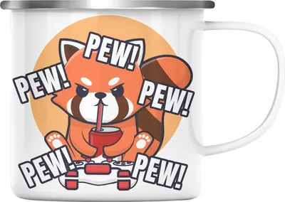 Produktbild von Trendation - Gamer Panda Emaille Tasse Kinder Geschenkidee für Jungs Mädchen Lustige Grafik Gaming Jungen Pew (Silber)