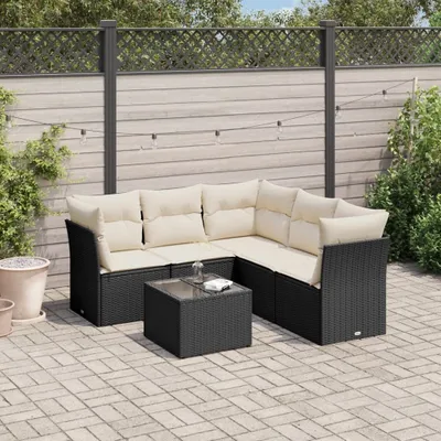 Produktbild von Design 6-tlg. Garten-Sofagarnitur mit Kissen Schwarz Poly Rattan, Gartenmöbel-Sets 2024