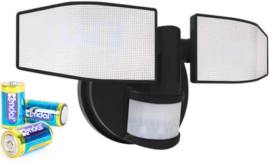 Produktbild von LED Strahler Batterie 2 Fluter-Köpfe Bewegungsmelder Schwenkbar 400 Lumen