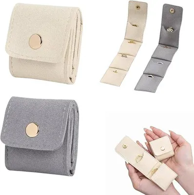 Produktbild von Mini Organizer-Tas für Reise - Reisefach für Ohrschmuck, Ringe und Ketten - Opvouwbaar und kompakt - Ideal für Reisen, Geburtstage und Geschenke - Beige und Grau - 2 Stück