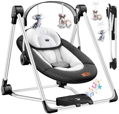 Immagine prodotto di KIDIZ®: Dondolo per bambini, altalena per neonati con 5 impostazioni di velocità, pieghevole, seggiolino per bambini con arco giochi e giocattoli, 5 suoni rilassanti della natura, ideale per neonati