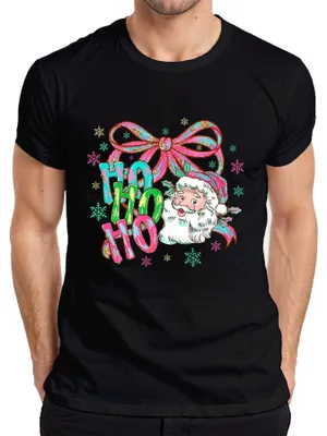 Obrázok produktu pre Pánske tričko Ho Ho Ho Ho Father Christmas Bow Snowflakes Retro Gift, čierne, XXL