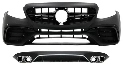 Produktbild von Frontstoßstange für Mercedes E C238 A238 2016+ E63 Look Diffusor Tipps Schwarz Chrom.