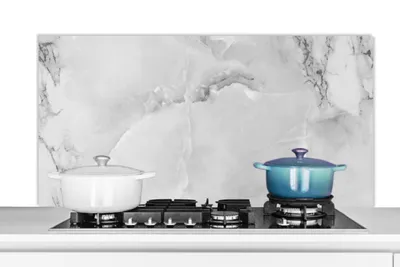 Produktbild von KitchenYeah®  Spritzschutz Küche - Küchenrückwand - Wandschutz für Herd und Spüle - Marmor - Stein - Weiß - Grau - Marmoroptik 120x60 - Alu-Dibond (Alternative zum Spritzschutz aus Glas) - Hitzebestän